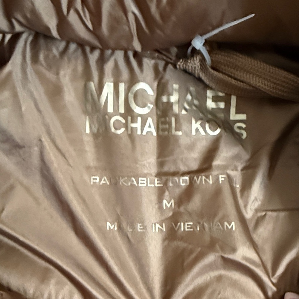 Michael Kors Quilted Hooded Puffer Jacket Tan Brown Size M - Picture 3 of 4